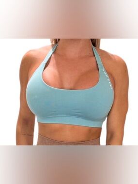Seamless Light Blue Halter Sports Bra -